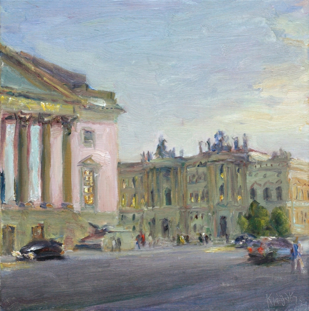 André Krigar Blick zur Staatsoper 50 x 50 cm Öl / Lw 2025